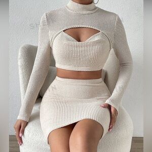 2 Piece Set - Knitted Long Sleeve + BodyCon Skirt